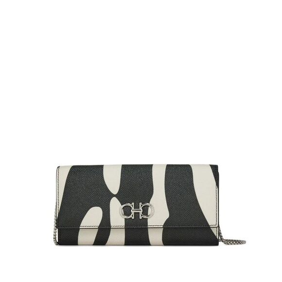 Ferragamo Women Gancini Zebra-Print Leather Wallet On Chain